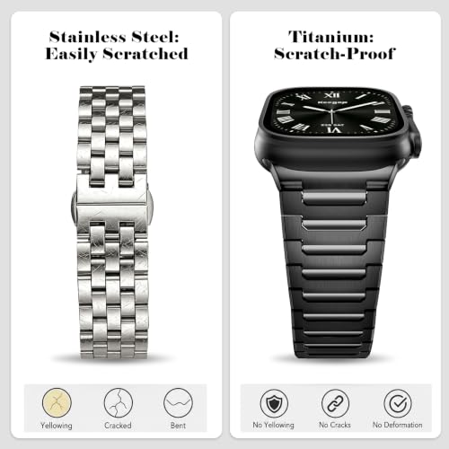 Image of Titanium Apple Watch Band for Men Compatible with Apple Watch Ultra 3 /2 /1 49mm,iWatch Series 11 /10 /9 /8 /7 /6 /5 /4 /SE /3 /2 /1 (46 /45 /44 /42mm),Lightweight Waterproof and Scratch Resistant Metal Strap
