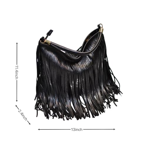 Image of IAMUHI Casual Rivets Fringed Shoulder Handbag for Women,Soft Vegan Leather Hippie Crossbody Purse Bag Hobo Bag