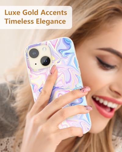 Coque iPhone 15 marbre irisé MagSafe accessoire mode tendance pour le quotidien