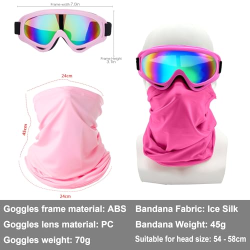 Image of LJDJ Motorcycle Goggles,2 Pack Dirt Bike ATV Motocross Riding Hiking Protective with 2 Pack Neck Breathable Bandana Mask (Light Pink + Rose Pink /Colorful)