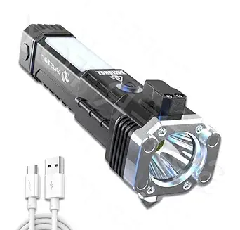 SUPER TOY Life-Saving Tool Torch Rechargeable LED Flashlight Long Range with Power Bank, Hammer and Strong Magnets, Window Glass and Seat Belt Cutter Mode for Car Camping Hiking Indoor Outdoor