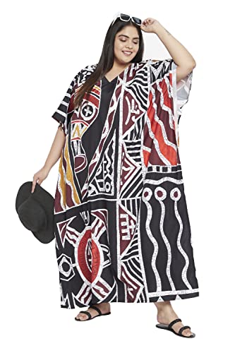 Image of Women Plus Size Kaftan Kimono Loose Maxi Summer Dresses for Women | 3 /4 Sleeve Casual Lounge Dress Boho, V Neck, Side Slit Hem, Beach Vacation Swimwear, Mumu Nightgown & Beach Cover Up