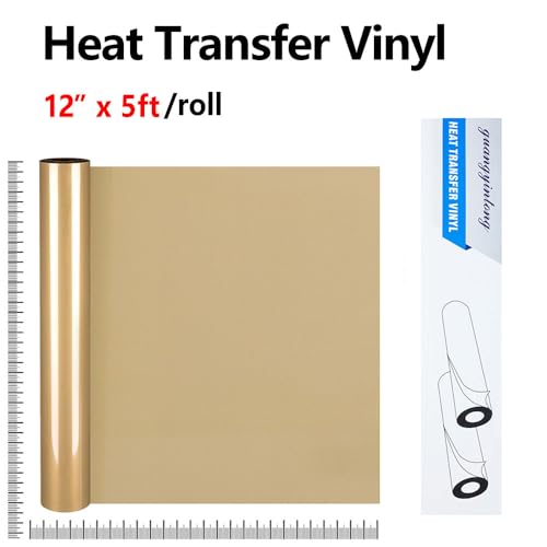 Image of guangyintong Soil Golden Heat Transfer Vinyl HTV Rolls, 12 inch x 5ft Soil Golden Iron on Vinyl for T Shirts, Glossy Surface HTV Vinyl for All Cutter Machine Easy to Cut & Weed for Heat Vinyl Design