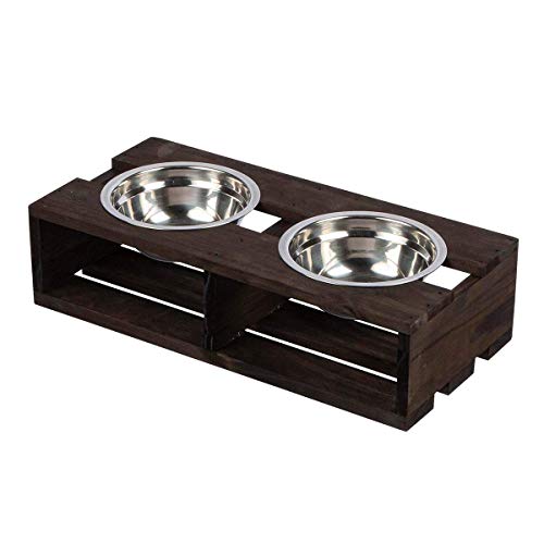 Comedouro Para Gatos Cachorros Pets em Madeira Tigela Inox Tamanho M, Natural, Stolf