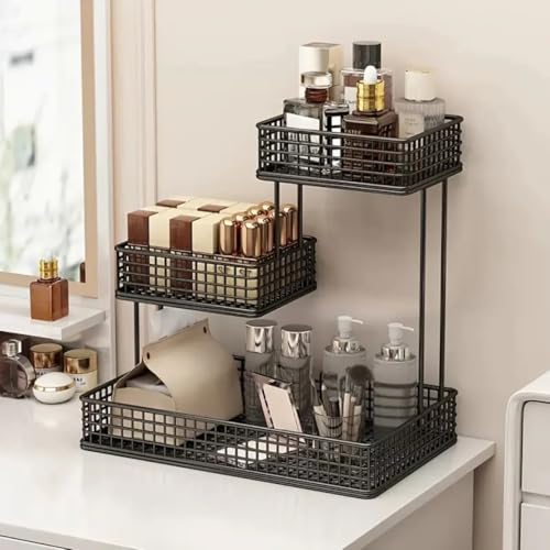 Image of 4 Tier Fruit Basket for Kitchen | Space Saving Decorative Kitchen Organizer | Multi-Layer Dining Table Organizer for Fruits, Snacks & Jars (3 Tier - Black)