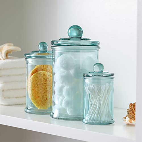 Motifeur Glass Apothecary Jar | Bathroom Storage Organizer Canister (Set Of 3, Blue) #TOP2