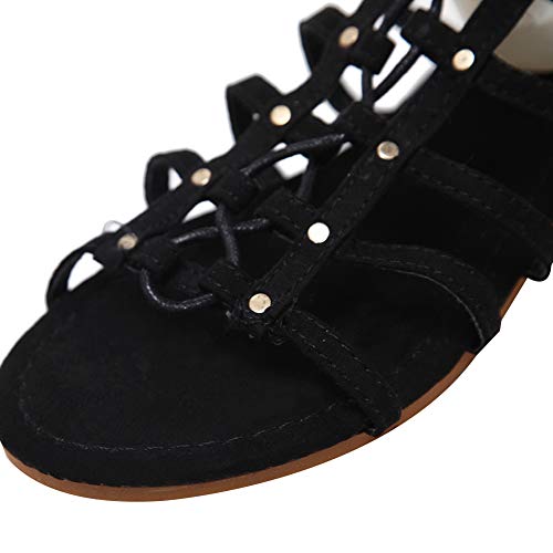 ANUFER Women Knee High Gladiator Sandals Boots Flat Lace Up Zip Roman Strappy Sandals3