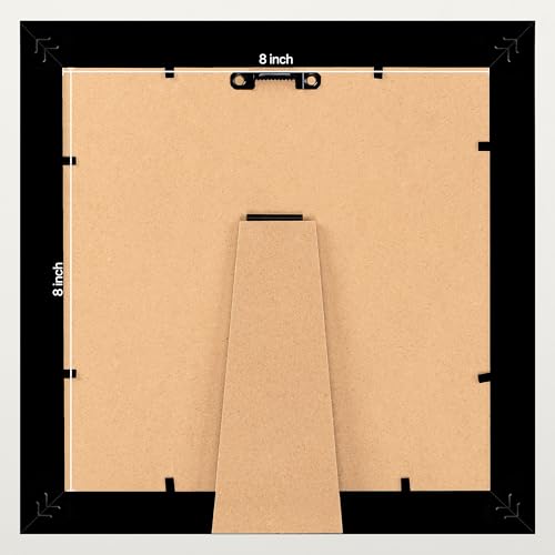 Image of eletecpro 8x8 Black Picture Frames Set of 4, Vintage Photo Frames with Clear Acrylic Cover, Gallery Wall Art Display 4x4 Photo with Mat or 8x8 without Mat for Tabletop and Wall Mount, Home Decor