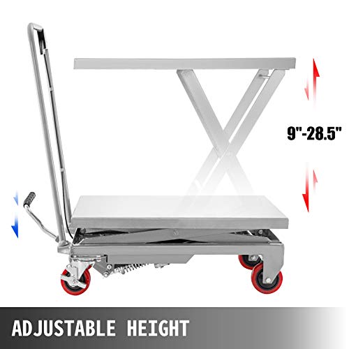 BestEquip Hydraulic Scissor 500LBS Capacity, Cart Lift Table Cart 28.5-Inch Lifting Height, Manual Scissor Lift Table w/ 4 Wheels and Foot Pump, Elevating Hydraulic Cart for Material Handling, in Grey