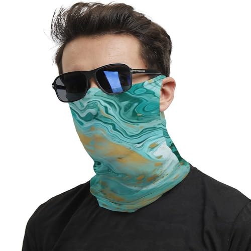Neck Gaiter Teal And Gold Marble Face Mask for Travel Face Cover Scarf for Men Women Elastic Headbands Wind-proof Bandana for Skiing Fishing Hiking Cycling2