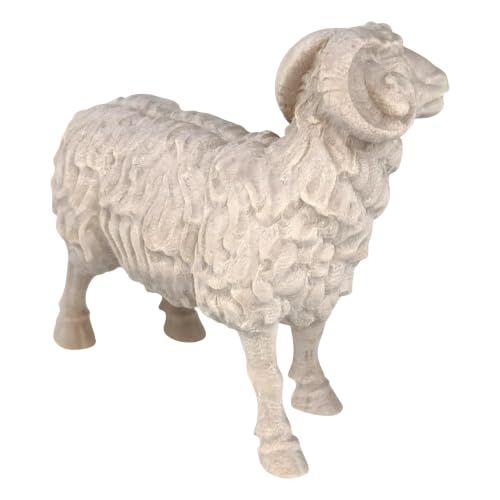 Mouton avec cornes en bois véritable de Val Gardena pour célébrer la Nativité - 8