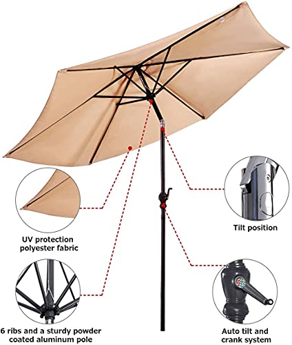 Giantex Patio Umbrella With Base Stand, 9Ft Market Umbrella With 50 Lbs Movable Round Umbrella Stand, Outdoor Umbrella With Base Included Heavy Duty (Beige) #TOP2