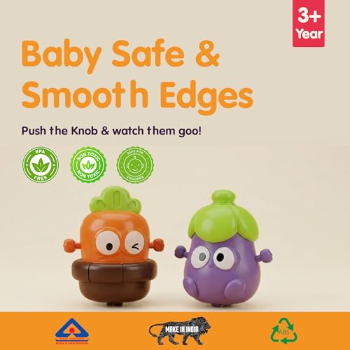 Image of Press & Go Veggie Runner Toy Pack of 2 for Kids with Bright Brinjal & Carrot Designs, Push and Go Action Toy Cars, Best Gift for Kids, 3+ Years