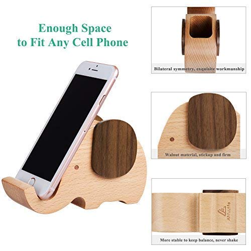 Ahfulife Wooden Elephant Cell Phone Holder/Stand With Pen&Pencil Holder/Pot, Desk Decoration Multi-Functional Supplies Stationery Organizer, Birthday Graduation Gift (Elephant Pen Pot) #TOP2