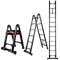 Wolec 12.5FT A-Frame Telescoping Extension Ladder with Wheels, Black