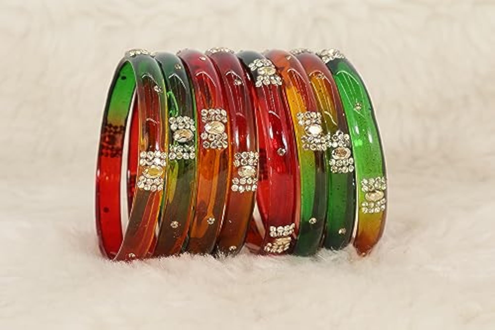 Glass Bangles Set with Zircon Gemstone for Women