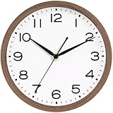 AKCISOT Wall Clock, Modern Small Wall Clocks Battery Operated 10 Inch, Silent Non-Ticking Analog Classic for Office, Home, Bathroom, Kitchen, Bedroom, School(Walnut Grain)