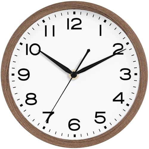 Image of AKCISOT Wall Clock, Modern Small Wall Clocks Battery Operated 10 Inch, Silent Non-Ticking Analog Classic for Office, Home, Bathroom, Kitchen, Bedroom, School(Walnut Grain)