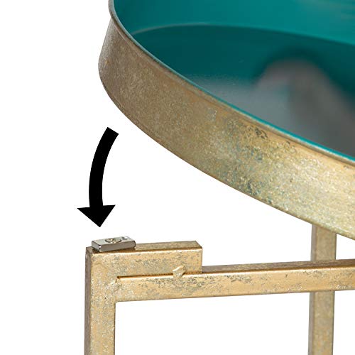 Image of Kate and Laurel Celia Round Metal Foldable Tray Accent Table, Teal with Gold Base