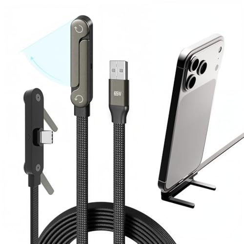 Image of Verilux PD 65W USB to Type C Cable Fast Charging with Stand, 6.6Ft Nylon C Type Charger Cable with 480Mbps Data Synch, C Type Cable Right Angle for iPhone 17 /17 Pro /17 Por Max /16 /15, Galaxy S26 /S25