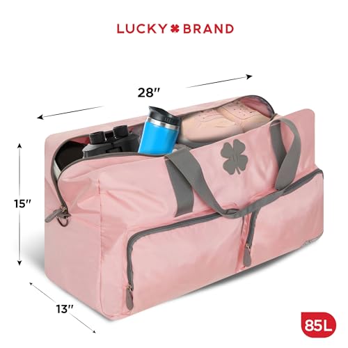 Image of Lucky Brand Unisex Adult Large Duffle Adjustable Shoulder Strap Foldable Overnight Weekender Bag, Bridal Rose, 85L, Sports