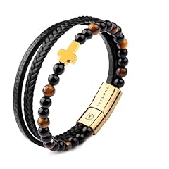 E. 19-22cm Black Brown Tiger-Eye Cross Adjustable