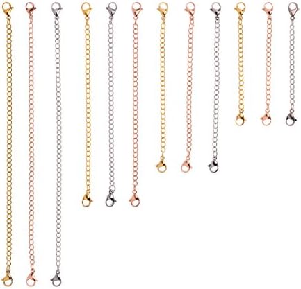 D-BUY 12 Pcs Necklace Extenders, Stainless Steel Chain Extender for Necklace, Bracelet Extender, Extender Chain Set, 4 Different Length, 2 inch 3 inch 4 inch 6 inch (4 Gold, 4 Silver, 4 Rose Gold)