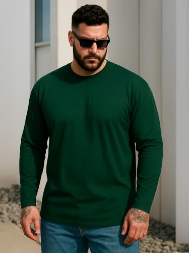 Image of Veirdo Pure Cotton Regular Fit Solid Core Plus Size Plus Size Full Sleeve T-Shirt for Men (Sizes: 2XL to 5XL)