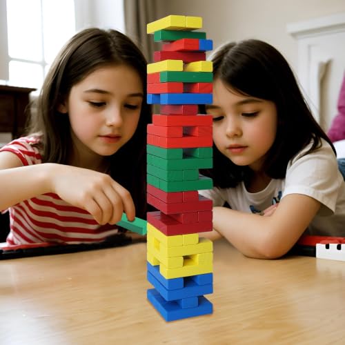 Image of GOTHINK Wooden Blocks Stacking Game with Storage Box, 60PCS Toppling Colorful Tower Building Blocks Balancing Puzzles Montessori Toys Learning Sorting Family Games Educational Toys Gifts for Kids
