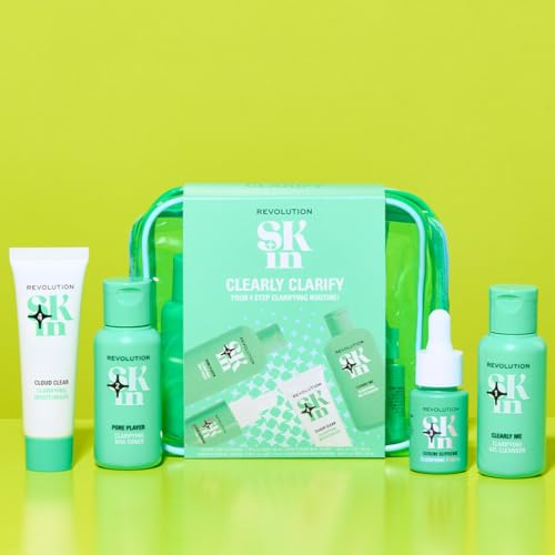 Image of Revolution Skin Clearly Clarify 4 Step Starter Kit, 4 Mini Products | Skincare Set for Blemish-Prone Skin with Cleanser, Toner, Serum & Moisturizer, Vegan & Cruelty-Free