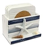 Puzzled Nautical Light Blue Stripes Wood Drink Coasters, 4