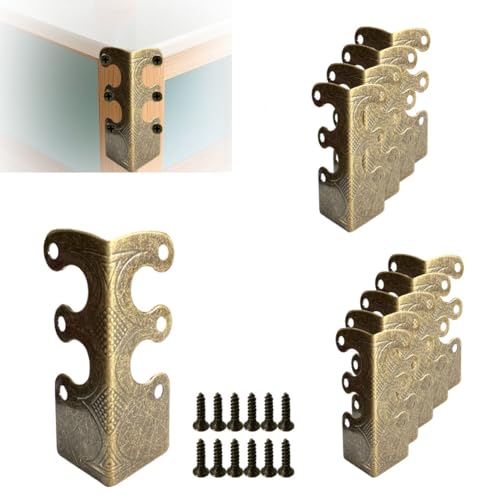 Image of 10 pcs Solid Brass Baseboard Corner Protectors, Skirting Board Corner Protectors, Vintage Metal Corner Protector Table Corner Edge Cover Safety Bracket with Screws (10, Antique Bronze)