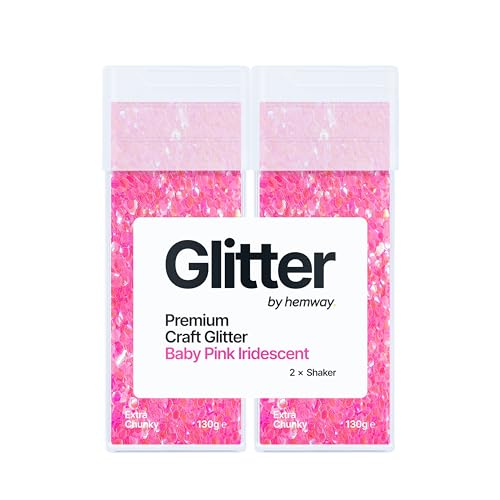 Hemway Glitter Shaker Baby Pink 110g x2 Pack Extra Chunky, Craft Glitter Shakers for Resin & Epoxy Crafts, Christmas Art Supplies, Nail, Body, Face, Eye, Festival, Crafting, Slime, Sparkle