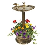 GardenKraft Bird Bath with Built-In Planter, Bronze Effect Clam Shell Garden Ornament, Weatherproof Outdoor Bird Bath, 66 x 39 cm