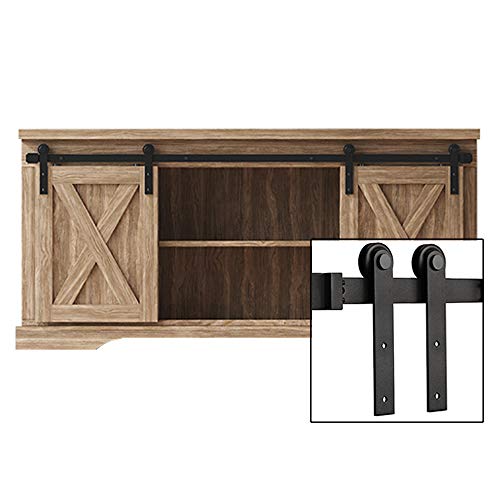 FREDBECK 5FT Mini Cabinet Sliding Barn Door Hardware Kit Double Door -TV Closet(No Cabinet)
