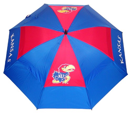 Team Golf NCAA Kansas Jayhawks Golf Umbrella 62" Golf Umbrella with Protective Sheath, Double Canopy Wind Protection Design, Auto Open Button