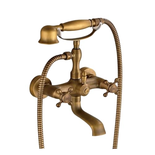 Robinet Baignoire avec Douchette Rétro – Mitigeur Douche 2 Poignées Laiton Antique Montage...