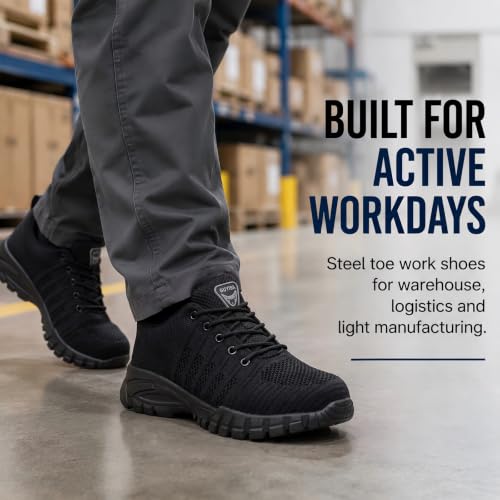 Image of GLANOUDUN Steel Toe Shoes for Men Lightweight Safety Toe Work Shoes Black