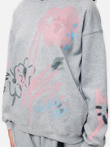 Aelfric Eden Womens Oversized Graphic Hoodies Cartoon Graffiti Print Fleece Hooded Sweatshirt Unisex Long Sleeve Pullover