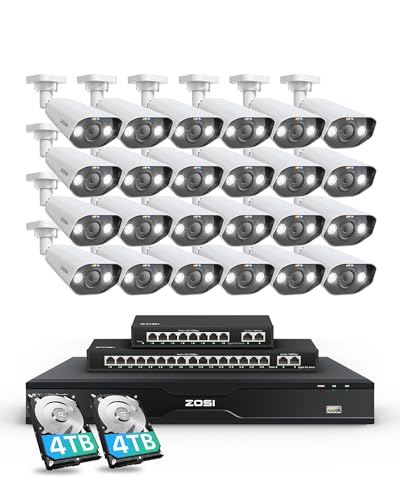 Image of ZOSI 32CH 4K PoE Security Camera System, Face Person Vehicle Detection, 2 Way Audio, 24 x 8MP Spotlight Outdoor Indoor IP Cameras, 32 Channel 4K NVR with 8TB HDD for 24 /7 Recording