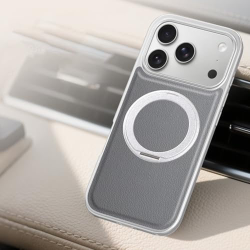Étui en cuir iPhone 17 Pro gris avec support bague élégant