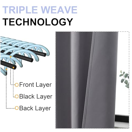 Simplebrand Ava Light Grey Short Blackout Curtains for Bedroom 45 Inches Long 2 Panels Set, Solid Thermal Insulated, Energy Saving Window Treatment Curtains Blackout Drapes, W40 x L45 Inch, Light Grey