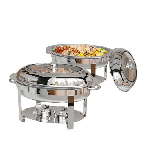 ROVSUN 2 Pack Oval Chafing Dish for Buffet, 6QT Stainless Steel Chafing Dish Buffet Set with Glass Lid, Chafers and Buffet Warmers Sets for Party, Catering, Wedding, Banquet, Graduation