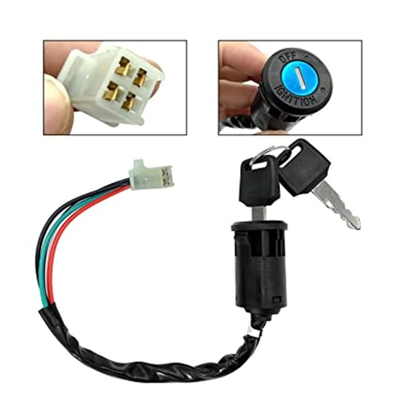 Motorcycle Ignition Switch with Key - 4 Wires for ATV, Go Kart, Moped, and Scooters (90cc to 250cc)