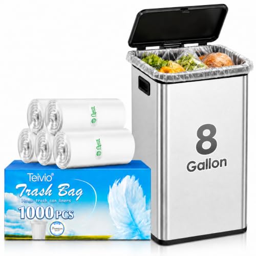 Image of Teivio 8 Gallon Medium Clear Trash Bags 1000Count Kitchen Bulk Garbage Bags
