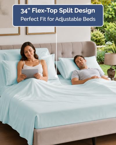 Image of Flex Top Split Head King 6 Piece Sheet Set - Soft & Cooling - Ice Blue