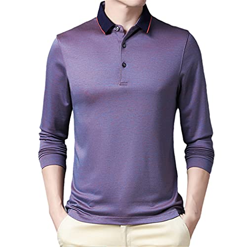 Polo en soie manches longues homme col rabattable coupe régulière violet taille XXL