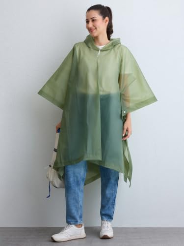 Image of Citizen Eco-Friendly EVA Poncho Raincoat for Men & Women, Lightweight Waterproof Coat with Hood, Adjustable Drawstring, Button Closure Outdoor Rainwear