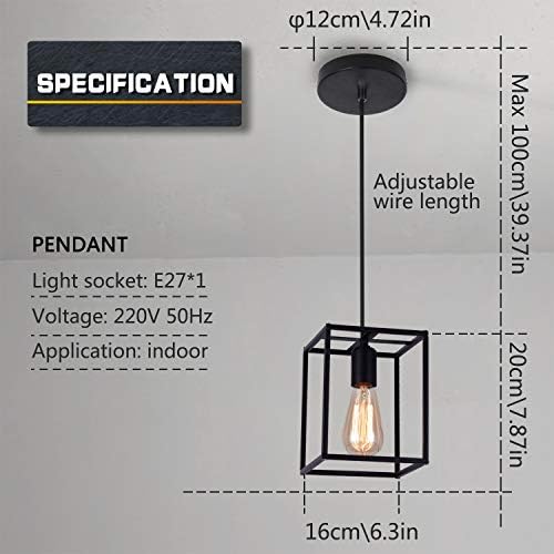 ENCOFT Pendant Light Vintage Retro Ceiling Lamp Industrial Black Ceiling Lighting with Metal Lamp Shade for Living Room Bedroom Kitchen