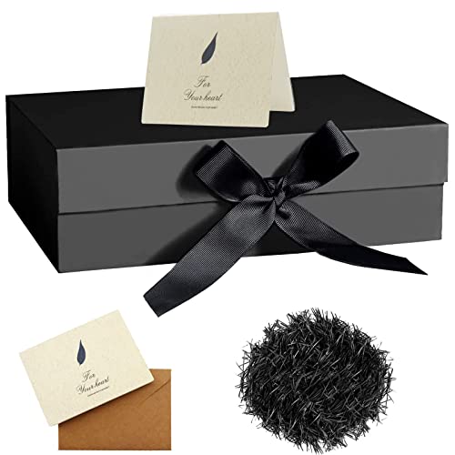 Magnetic Gift Box with Ribbon, Luxury Folding Presentation Boxes Present Packaging Decorative Box Set with Shredded Paper Cards for Birthday Christmas Wedding Anniversary